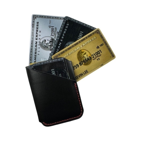 Your Initials on Minimalist Black Italian Leather Card Wallet - Picture 5 of 5